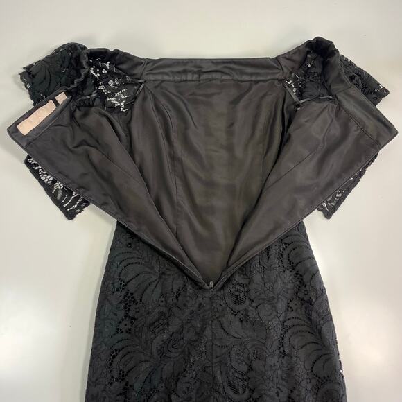 KEEPSAKE XXS Black Off The Shoulder Lace Pencil Short Sleeve Dress - Picture 6 of 10